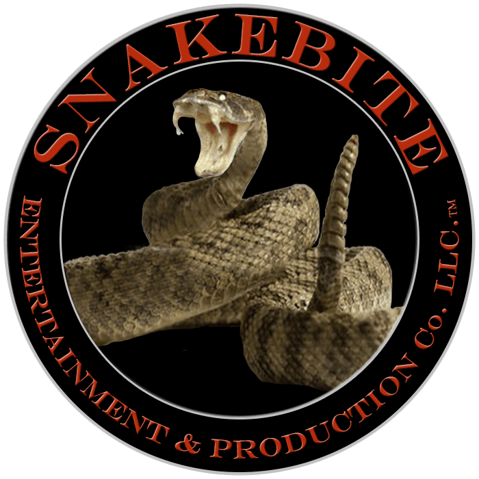 Rattlesnake logo with "Snakebite Entertainment" text.